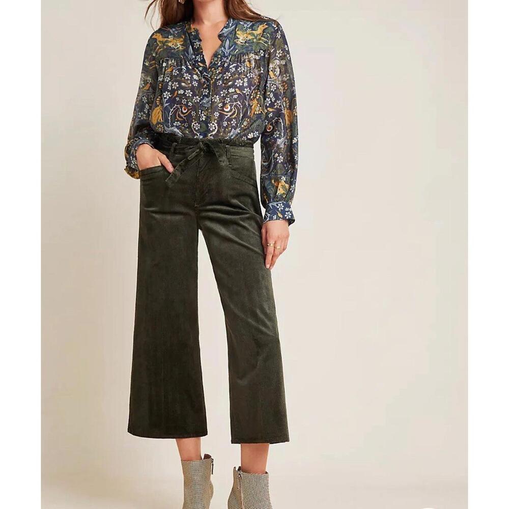 Anthropologie Paige Sutton Ultra High-Rise Corduroy Pants Olive Green Women's 28 - Picture 1 of 10